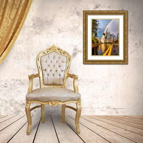 Rainbove over the Street Gold Ornate Wood Framed Art Print with Double Matting by Medeiros, Celito