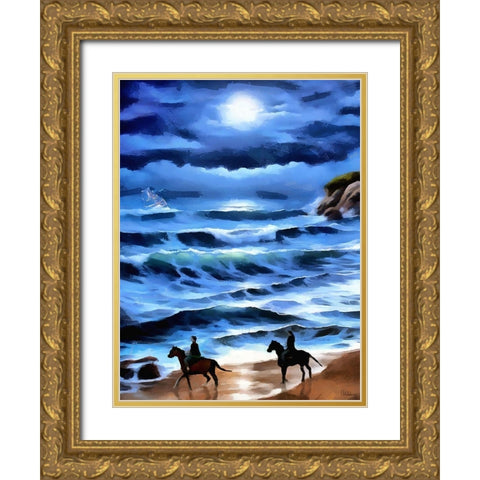 Horses on the Beach Gold Ornate Wood Framed Art Print with Double Matting by Medeiros, Celito