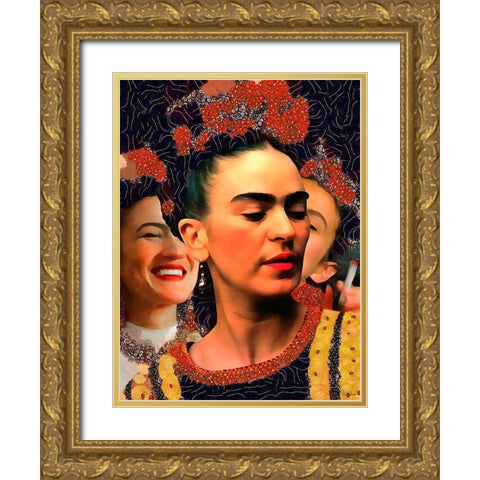 Frida Kahlo Variation I Gold Ornate Wood Framed Art Print with Double Matting by Medeiros, Celito