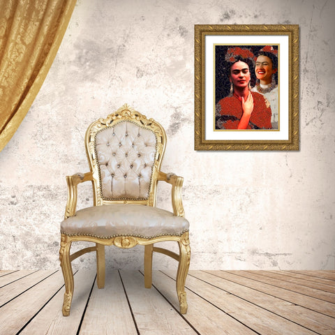 Frida Kahlo Variation II Gold Ornate Wood Framed Art Print with Double Matting by Medeiros, Celito