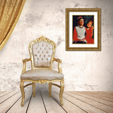 Frida Kahlo Variation III Gold Ornate Wood Framed Art Print with Double Matting by Medeiros, Celito