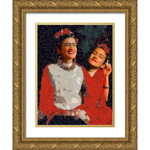 Frida Kahlo Variation III Gold Ornate Wood Framed Art Print with Double Matting by Medeiros, Celito