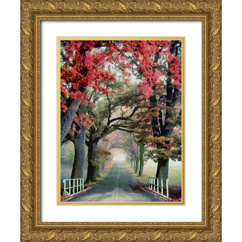 Tree with red Leaves Gold Ornate Wood Framed Art Print with Double Matting by Medeiros, Celito