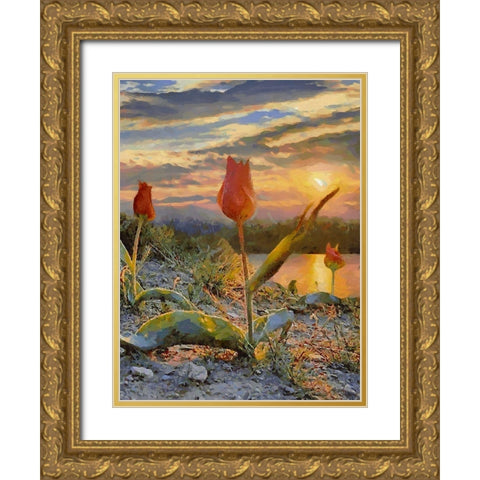 Sunset over the Tulips Gold Ornate Wood Framed Art Print with Double Matting by Medeiros, Celito
