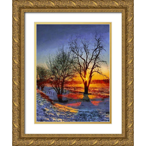 Sunrise in Frozen Landscape II Gold Ornate Wood Framed Art Print with Double Matting by Medeiros, Celito