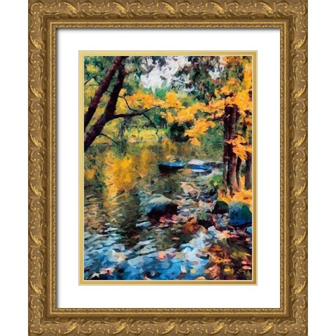 Boats on the River Gold Ornate Wood Framed Art Print with Double Matting by Medeiros, Celito
