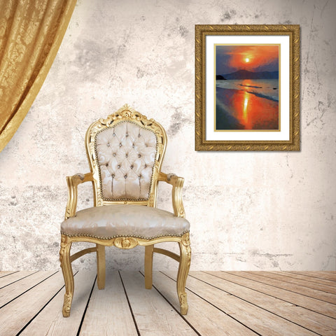 Sunset over the Mountains Gold Ornate Wood Framed Art Print with Double Matting by Medeiros, Celito