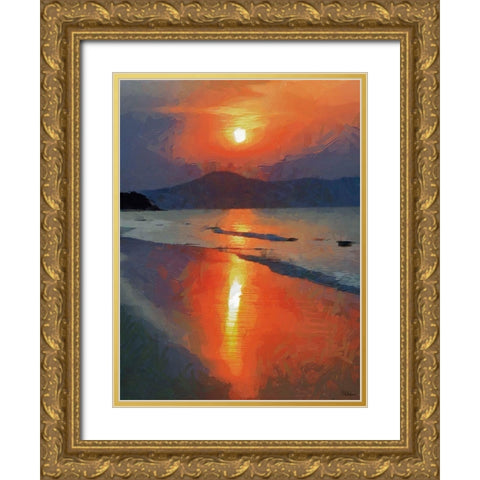 Sunset over the Mountains Gold Ornate Wood Framed Art Print with Double Matting by Medeiros, Celito