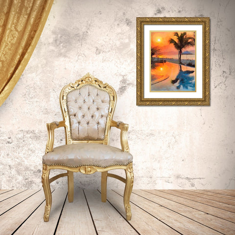 Sunset over the Beach Gold Ornate Wood Framed Art Print with Double Matting by Medeiros, Celito