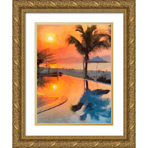 Sunset over the Beach Gold Ornate Wood Framed Art Print with Double Matting by Medeiros, Celito