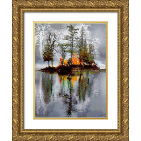 Autumn Island in the Lake Gold Ornate Wood Framed Art Print with Double Matting by Medeiros, Celito