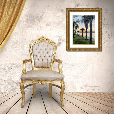 Palm Trees at Sunrise Gold Ornate Wood Framed Art Print with Double Matting by Medeiros, Celito