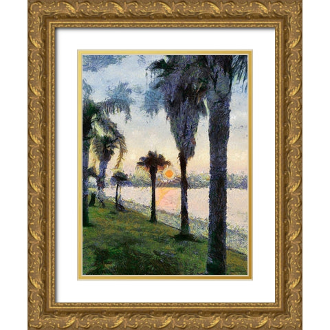 Palm Trees at Sunrise Gold Ornate Wood Framed Art Print with Double Matting by Medeiros, Celito