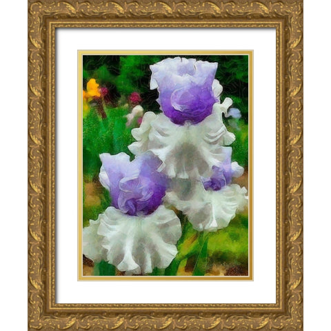 White and Purple Iris Gold Ornate Wood Framed Art Print with Double Matting by Medeiros, Celito