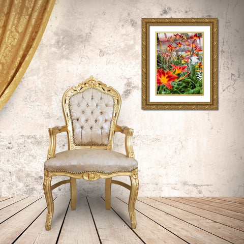 Red Orchids Gold Ornate Wood Framed Art Print with Double Matting by Medeiros, Celito