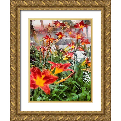 Red Orchids Gold Ornate Wood Framed Art Print with Double Matting by Medeiros, Celito
