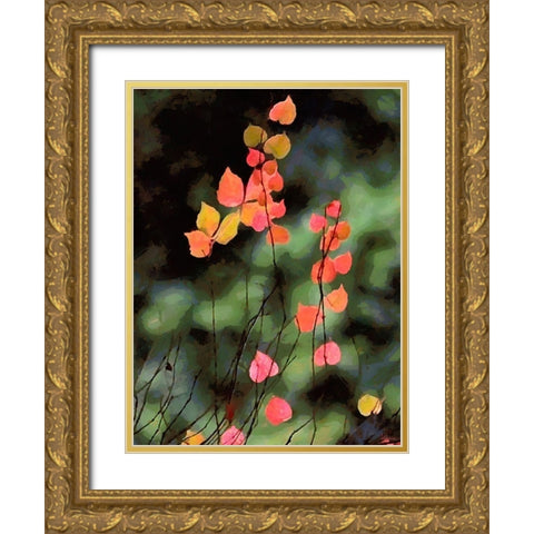 Red Leavers on Dark Background Gold Ornate Wood Framed Art Print with Double Matting by Medeiros, Celito