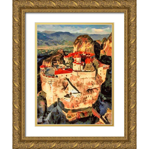 Temple in Greece Gold Ornate Wood Framed Art Print with Double Matting by Medeiros, Celito