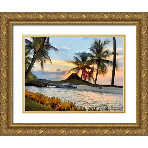 Palms near Sea II Gold Ornate Wood Framed Art Print with Double Matting by Medeiros, Celito