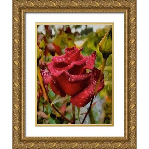 One Red Rose Gold Ornate Wood Framed Art Print with Double Matting by Medeiros, Celito