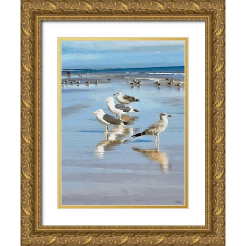 Seagulls on the Beach II Gold Ornate Wood Framed Art Print with Double Matting by Medeiros, Celito