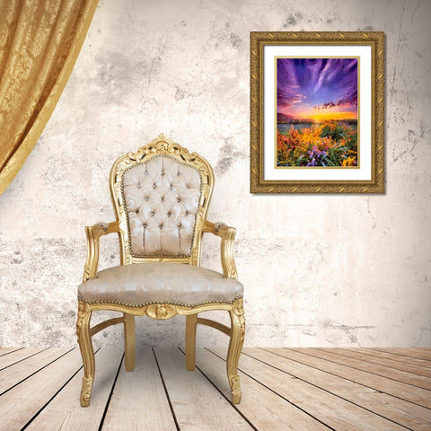 Purple Sky at Sunset Gold Ornate Wood Framed Art Print with Double Matting by Medeiros, Celito