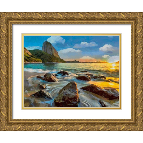 Beach in Rio I Gold Ornate Wood Framed Art Print with Double Matting by Medeiros, Celito