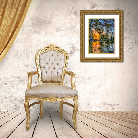 Sunset above the River Gold Ornate Wood Framed Art Print with Double Matting by Medeiros, Celito