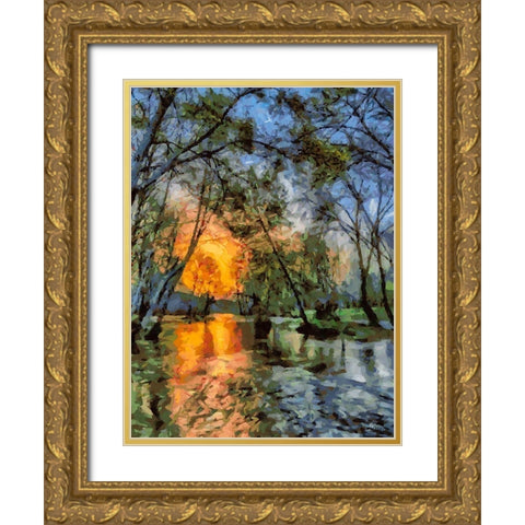 Sunset above the River Gold Ornate Wood Framed Art Print with Double Matting by Medeiros, Celito