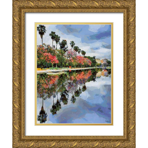 Mirrored Palm Trees Gold Ornate Wood Framed Art Print with Double Matting by Medeiros, Celito