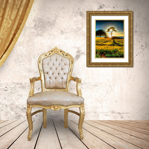 Tree in the Sunset Gold Ornate Wood Framed Art Print with Double Matting by Medeiros, Celito