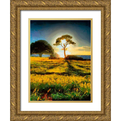 Tree in the Sunset Gold Ornate Wood Framed Art Print with Double Matting by Medeiros, Celito