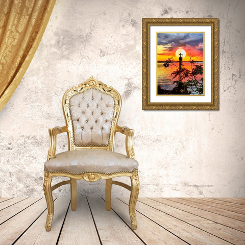 Old Lighthouse with a Cross II Gold Ornate Wood Framed Art Print with Double Matting by Medeiros, Celito