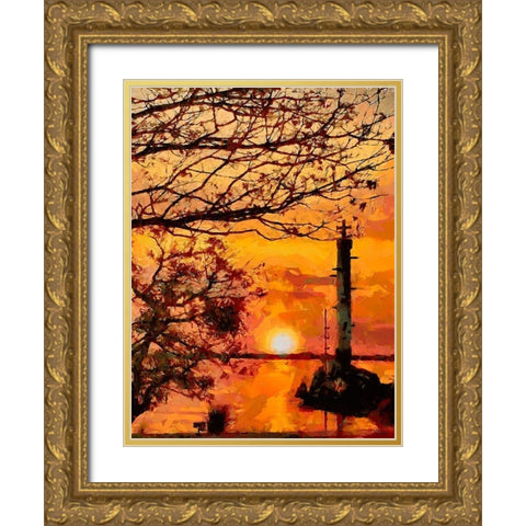 Old Lighthouse with a Cross IV Gold Ornate Wood Framed Art Print with Double Matting by Medeiros, Celito