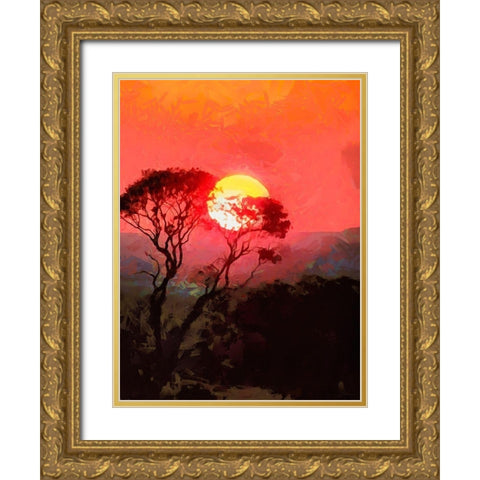 Sunset behind the Tree I Gold Ornate Wood Framed Art Print with Double Matting by Medeiros, Celito