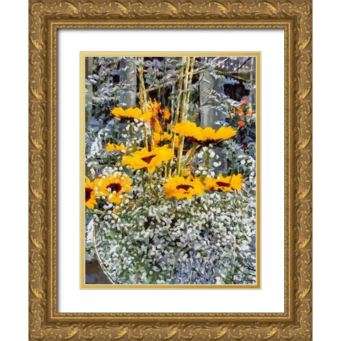 Yellow and White Flowers Gold Ornate Wood Framed Art Print with Double Matting by Medeiros, Celito
