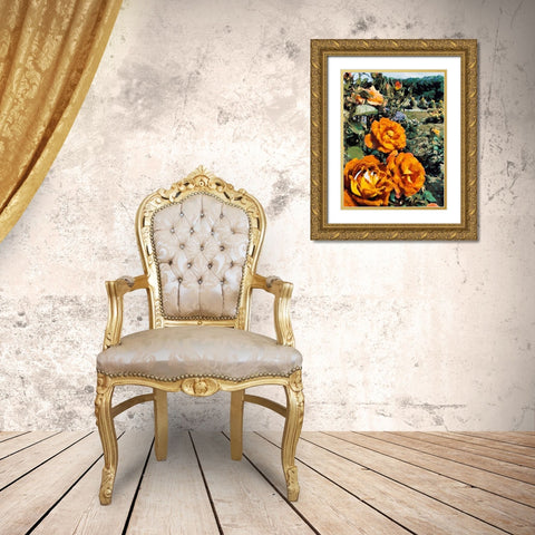 Dark Yellow Roses in the Garden Gold Ornate Wood Framed Art Print with Double Matting by Medeiros, Celito