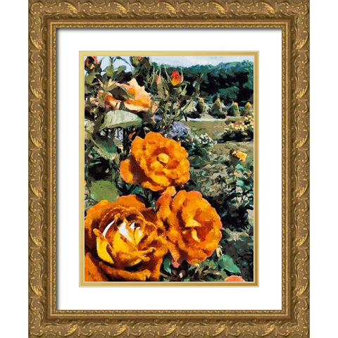 Dark Yellow Roses in the Garden Gold Ornate Wood Framed Art Print with Double Matting by Medeiros, Celito