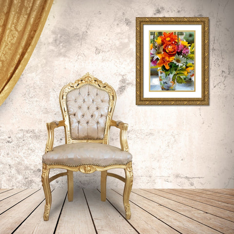 Bouquet of Flowers Gold Ornate Wood Framed Art Print with Double Matting by Medeiros, Celito