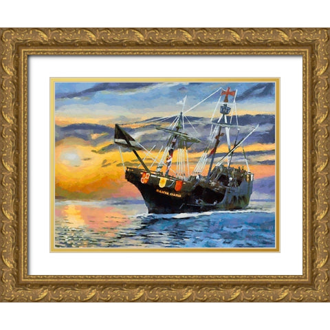 Boat Santa Maria V Gold Ornate Wood Framed Art Print with Double Matting by Medeiros, Celito