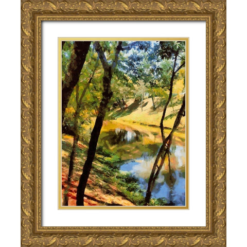 Slowly River Gold Ornate Wood Framed Art Print with Double Matting by Medeiros, Celito