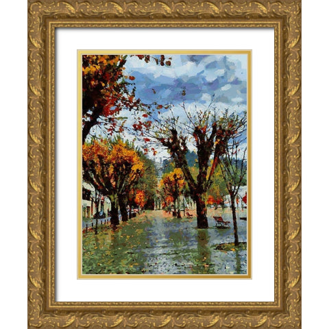 Windy Autumn Gold Ornate Wood Framed Art Print with Double Matting by Medeiros, Celito