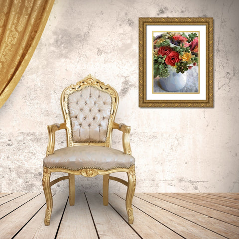Flowers in White Vase Gold Ornate Wood Framed Art Print with Double Matting by Medeiros, Celito