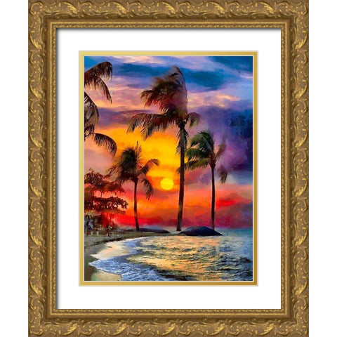 Sunset above the Palm Beach Gold Ornate Wood Framed Art Print with Double Matting by Medeiros, Celito