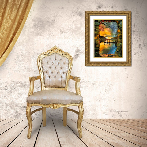 Lake view Gold Ornate Wood Framed Art Print with Double Matting by Medeiros, Celito
