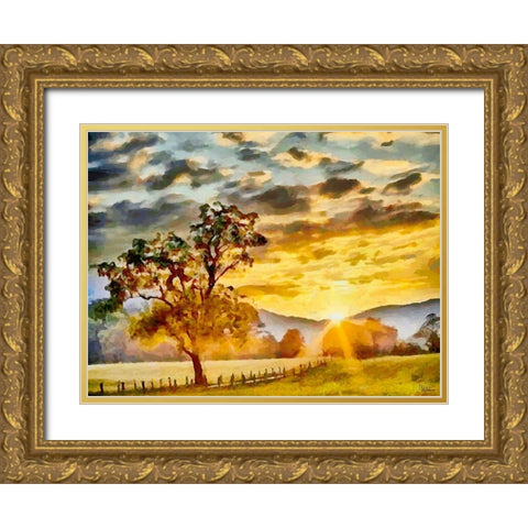 Sunset above the Road Gold Ornate Wood Framed Art Print with Double Matting by Medeiros, Celito