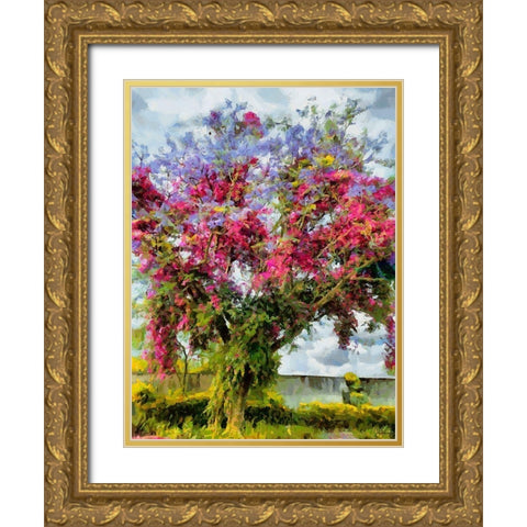 Purple Flowering Tree Gold Ornate Wood Framed Art Print with Double Matting by Medeiros, Celito
