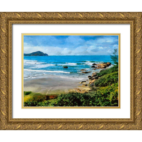 Rocks on the Tropical Beach Gold Ornate Wood Framed Art Print with Double Matting by Medeiros, Celito