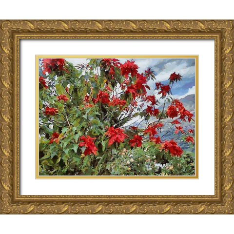 Red Bush Gold Ornate Wood Framed Art Print with Double Matting by Medeiros, Celito