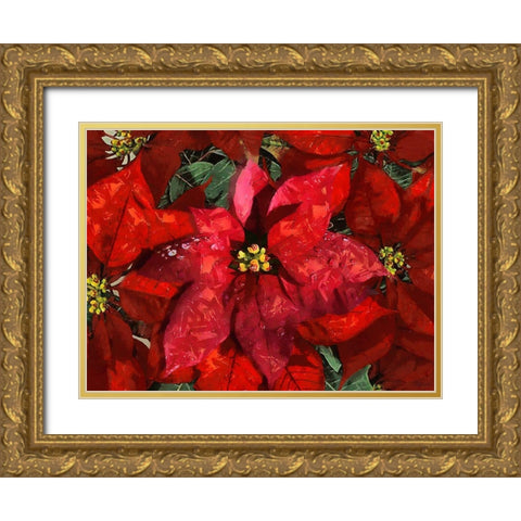 Red Flowers II Gold Ornate Wood Framed Art Print with Double Matting by Medeiros, Celito